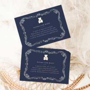 Vintage Monogram Navy Blauwe Teddibeer Baby Shower Informatiekaartje
