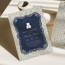 Vintage Monogram Navyblauwe Teddibeer Baby Shower