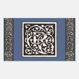 Vintage Monogram R Art Nouveau Rechthoekige Sticker