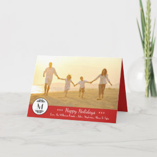 Vintage Monogram Rood - Prettig Kerstmis Vouwkaart Feestdagen Kaart