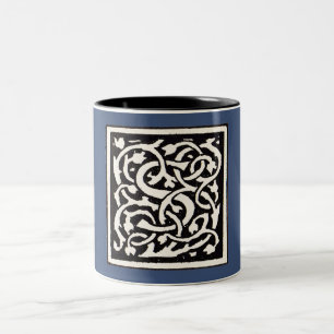 Vintage Monogram S Art Nouveau Letter Tweekleurige Koffiemok