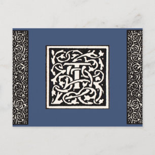 Vintage Monogram T Art Nouveau Letter Briefkaart