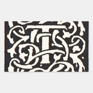 Vintage Monogram T Art Nouveau Letter Rechthoekige Sticker