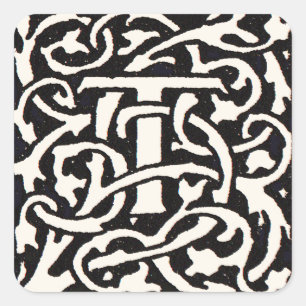 Vintage Monogram T Art Nouveau Letter Vierkante Sticker