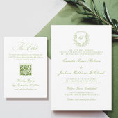 Vintage Monogram Wapen Wit en Groen Huwelijk Kaart