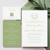 Vintage Monogram Wapen Wit en Groen Huwelijk Kaart