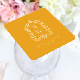 Vintage Monogram Wapenschild Goudsbloem Geel Bruil Kartonnen Onderzetters