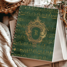 Vintage Monogram Wapenschild Muziekschrift Groen G