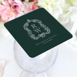 Vintage Monogram Wapenstempel Namen Donkergroen Br Kartonnen Onderzetters
