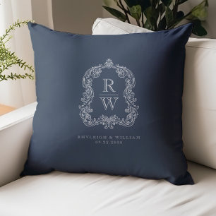 Vintage Monogram Wapenstempel Namen Navy Blauwe Tr Kussen