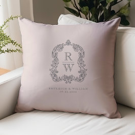 Vintage Monogram Wapenstempel Namen Roze Trouw Kussen