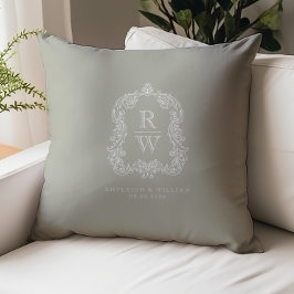 Vintage Monogram Wapenstempel Namen Saliegroen Tro Kussen
