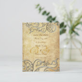 Vintage, monogram zilveren wervelingen/lila aankondigingskaart (Staand voorkant)