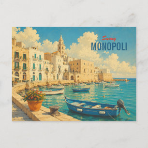 Vintage Monopoli Italië - Reishaven Puglia Feestdagenkaart