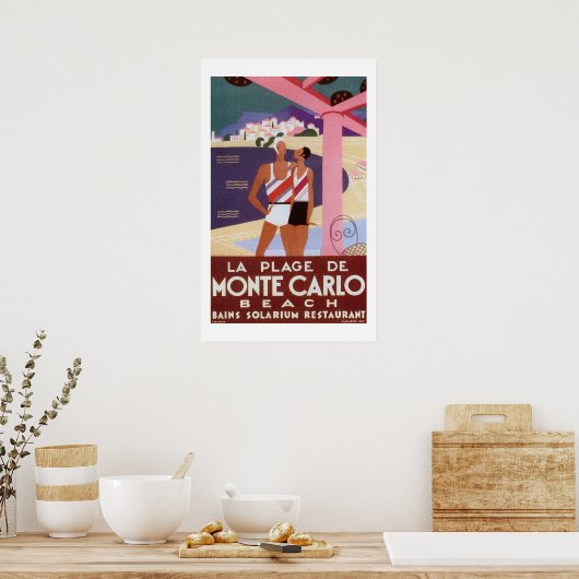 Vintage Monte Carlo Beach Poster (Keuken)