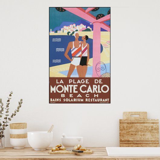 Vintage Monte Carlo Beach Poster (Keuken)