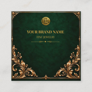 Vintage Moody Emerald Gouden Kettingkaart Vierkante Visitekaartje
