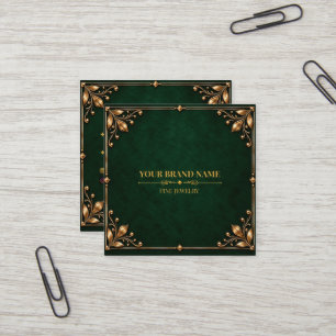 Vintage Moody Emerald Gouden Vierkante Ringkaart Visitekaartje