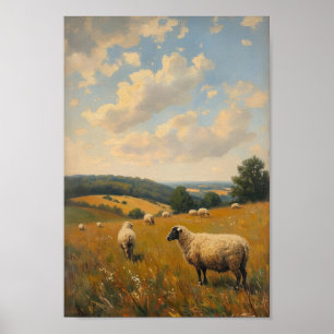Vintage Moody Schapen Platteland Muur Kunst Poster