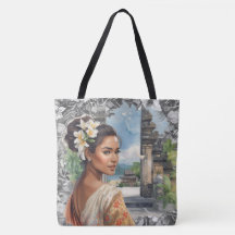Vintage, mooie Balinese vrouwen en tropisch paradi