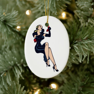 Vintage mooie blonde retro glamour girl pin-up keramisch ornament