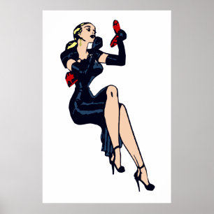 Vintage mooie blonde retro glamour meisje pin-up poster