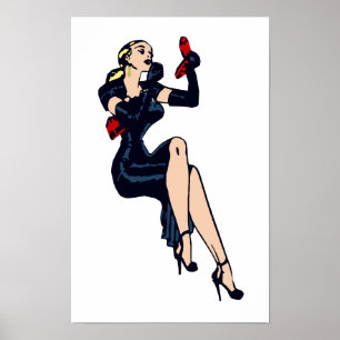 Vintage mooie blonde retro glamour meisje pin-up poster