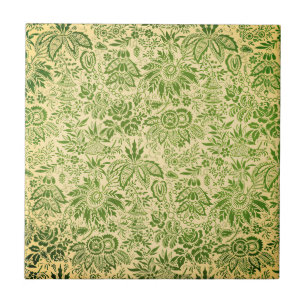Vintage mooie groene bloemen bloemmotief  tegeltje