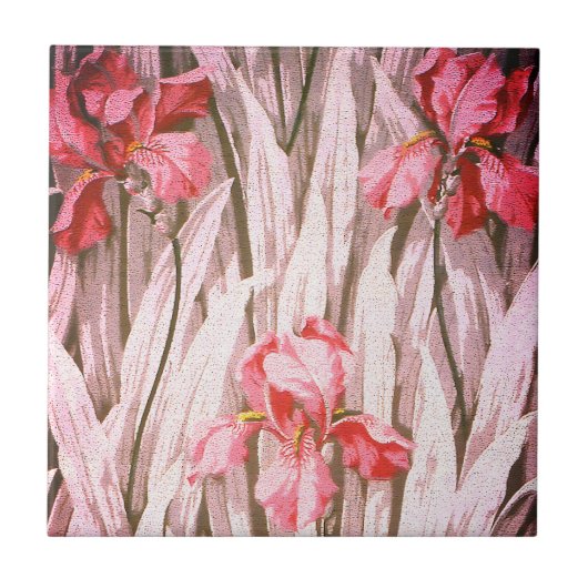 Vintage mooie heldere iris bloempatroon tegeltje (Voorkant)