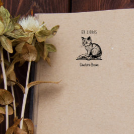 Vintage Mooie Kat Aangepaste Boek Ex Libris Rubberstempel