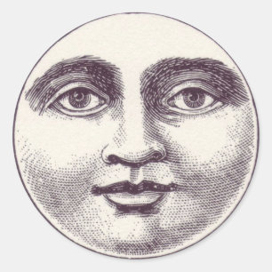 Vintage Moon Face Button Ronde Sticker