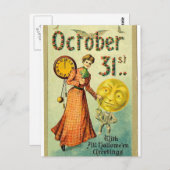 Vintage Moon Man Halloween Greetings Briefkaart (Voorkant / Achterkant)