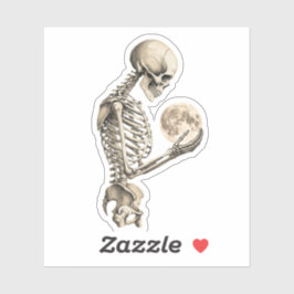 Vintage Moonlight Skeleton Holding Full Moon Gothi Sticker