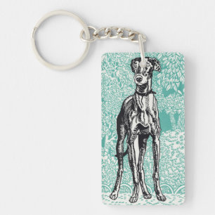 Vintage Moriz Jung Greyhound Art Teal Achtergrond Sleutelhanger