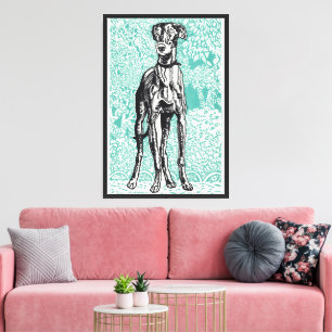Vintage Moriz Jung Greyhound Kunst Teal Achtergron Canvas Afdruk