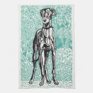 Vintage Moriz Jung Greyhound Kunst Teal Achtergron Theedoek