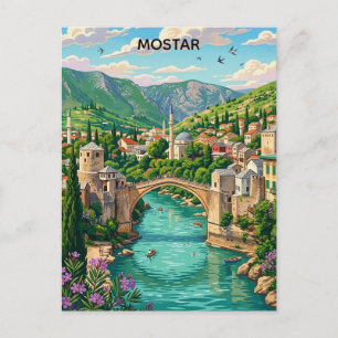 Vintage Mostar Bosnië Oude Brug Stari Balkan Briefkaart