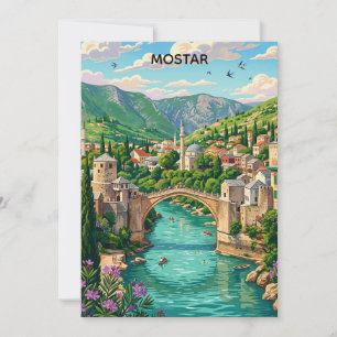 Vintage Mostar Bosnië Oude Brug Stari Balkan Kaart