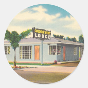 Vintage motel, Golden West Lodge hotel met palmen Ronde Sticker