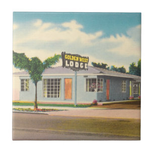Vintage motel, Golden West Lodge hotel met palmen Tegeltje