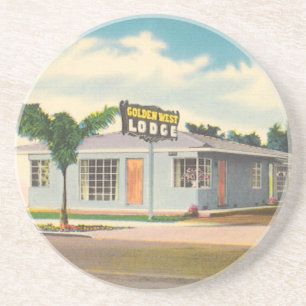 Vintage motel, Golden West Lodge hotel met palmen Zandsteen Onderzetter