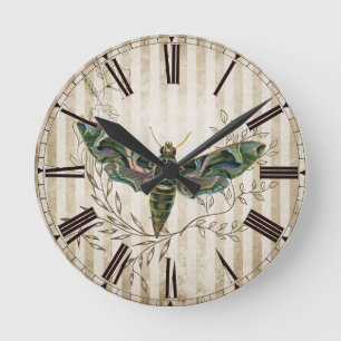Vintage Moth en Floral Ronde Klok