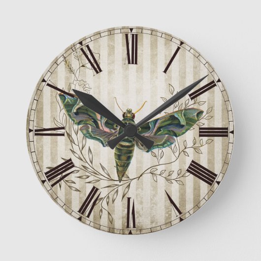 Vintage Moth en Floral Ronde Klok (Voorkant)