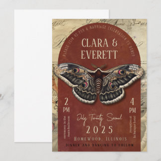 Vintage Moth Wedding Invitation with Rustic Arch Kaart
