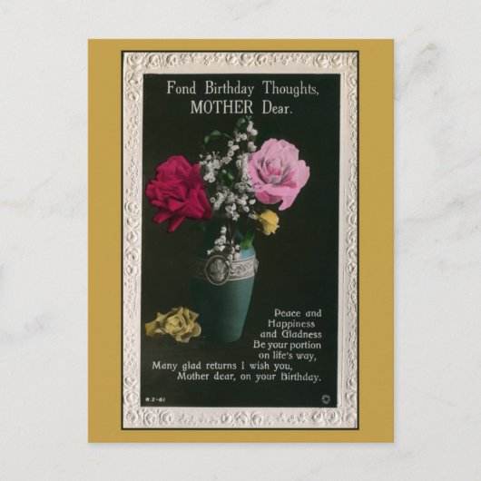 Vintage mother birthday, flowers, poem briefkaart (Voorkant)