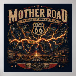 Vintage Mother Road Route 66 Kaart Americana Reize Poster