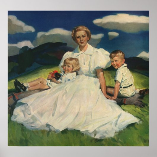 Vintage Mother's Day, Mom with Children Poster (Voorkant)