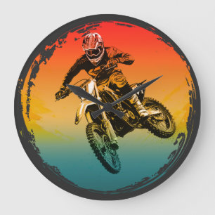 vintage motocross dirt bike rijder motorfiets grote klok