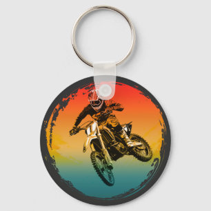 vintage motocross dirt bike rijder motorfiets sleutelhanger