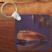 Vintage Motor Magazine Cover, futuristische stadsw Sleutelhanger (Voorkant)